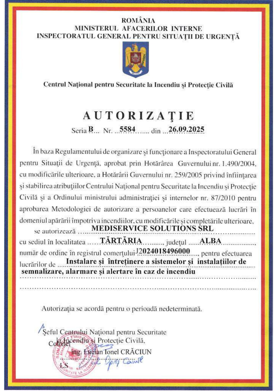 Autorizație ISU – instalare