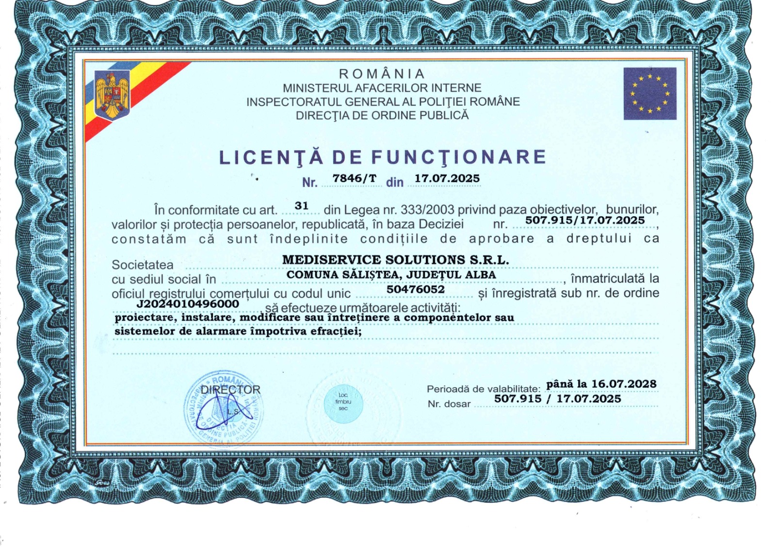 Licență de funcționare